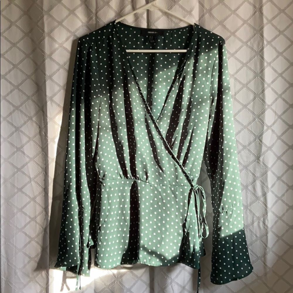 Forever 21 Green Polka Dotted Blouse